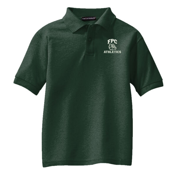 YOUTH, Silk Touch™ Polo Shirt, Short Sleeve, Athletics Logo_3.5_logo_White, Left Chest Thumbnail