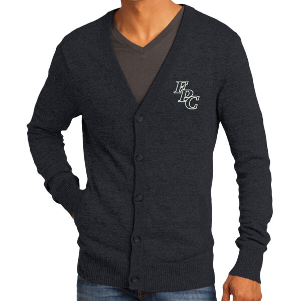 ADULT Cardigan Sweater, FPC LOGO_3.5_White, Left Chest  Thumbnail